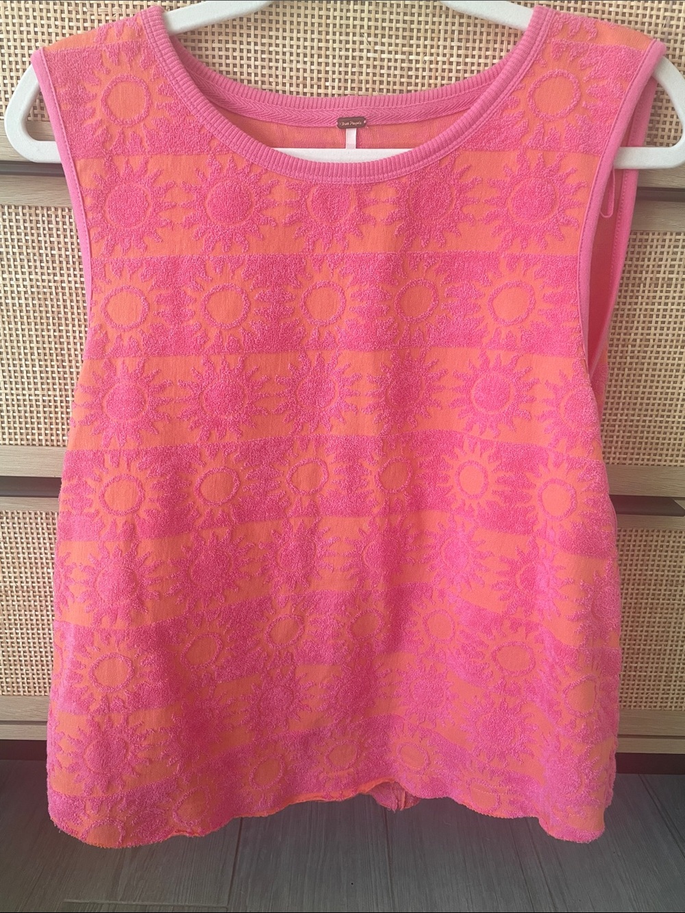 Free People Sleeveless Pink & Orange Sun-Pattern Terry Tank Top